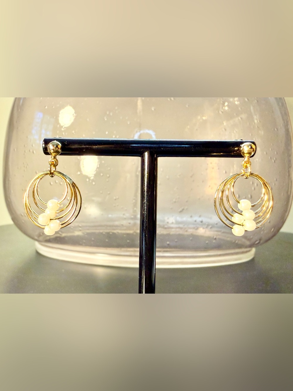 Vintage 90s Signed Avon Delicate Circle Faux Pearl Earrings With Original Box